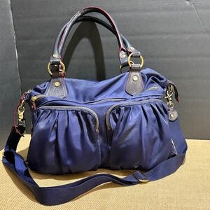 MZ Wallace Large Kate Bedford Blue Nylon Leather Diaper Baby Shoulder Handbag